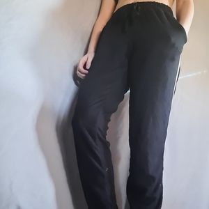 black with white and gray stripped sweatpant